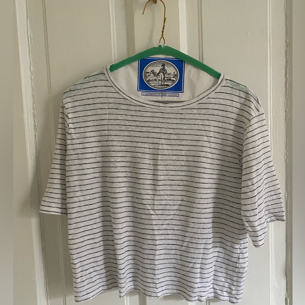 Vince White Linen Black Striped T Shirt